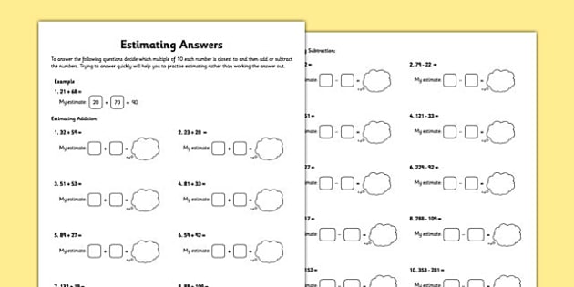 Year 3 Estimating Answers Worksheet