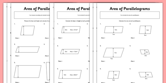 Area Of Parallelograms Worksheet   Worksheet Pack