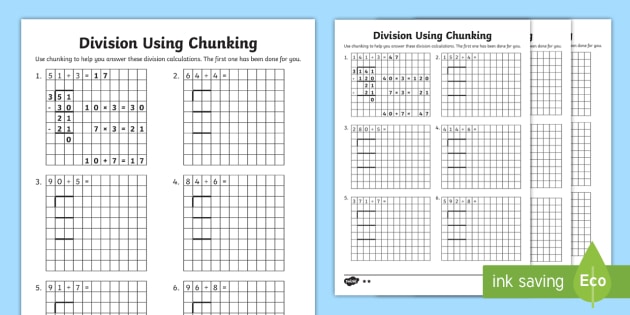 Lks2 Division Using Chunking Differentiated Worksheet   Worksheets