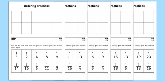 Ordering Unit Fractions Activity