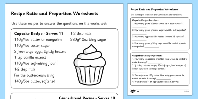Recipes Ratio And Proportion Worksheet