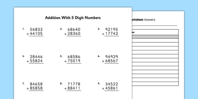 Addition With 5 Digit Numbers