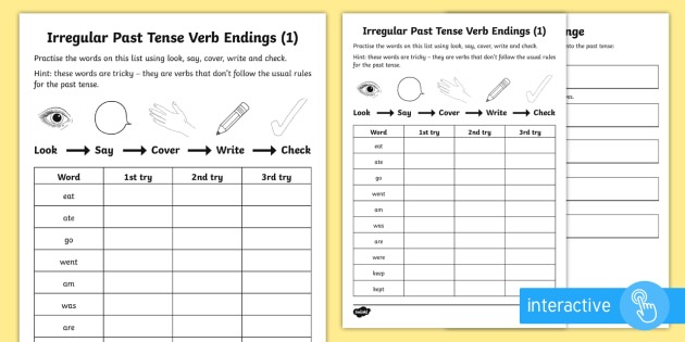 Year 2 Spelling Practice Irregular Past Tense Verb Endings (1