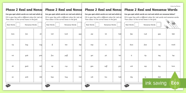 Phase 2 Colour By Phoneme Real And Nonsense Words Worksheet