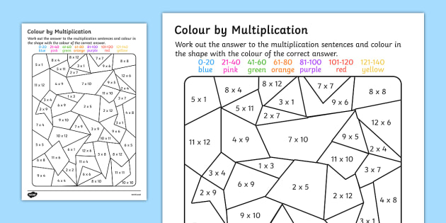 Color By Multiplication To 12x12 Activity Worksheet