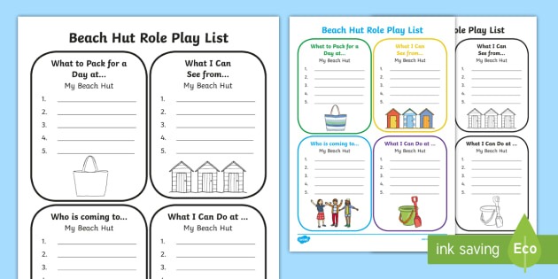 Beach Hut Role Play List Writing Worksheet   Worksheets