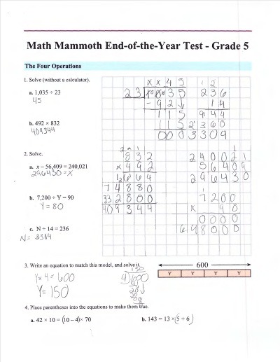 Math Mammoth Placement Tests For Grades 1 | Free Worksheets Samples