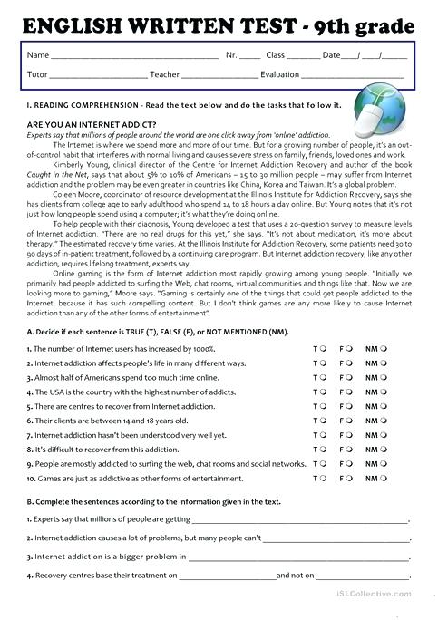 Ninth Grade English Worksheets