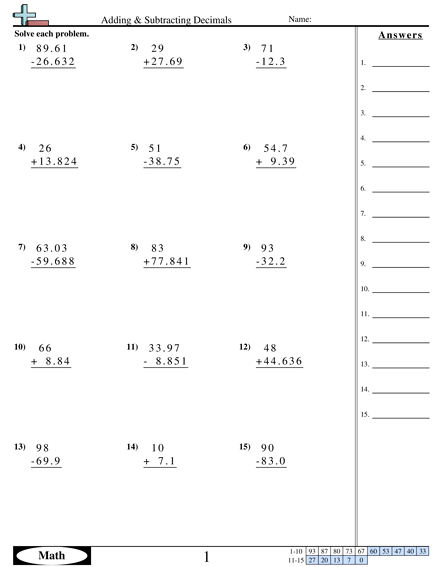 Decimal Worksheets