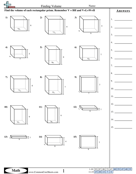 Volume Worksheets