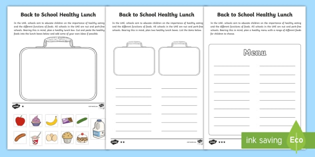 Healthy Lunch Box Differentiated Worksheet   Worksheets