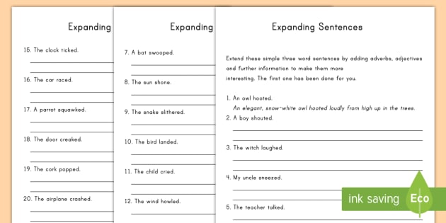 Expanding Sentences Worksheet   Worksheets