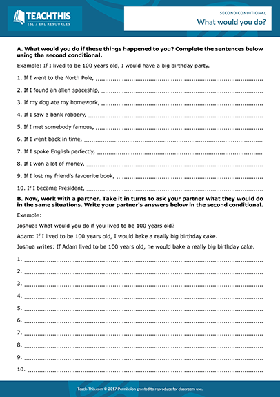 Second Conditional Activities Esl Games Worksheets