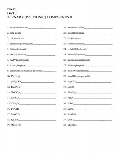 Naming Ionic Compounds Practice Worksheet Answers