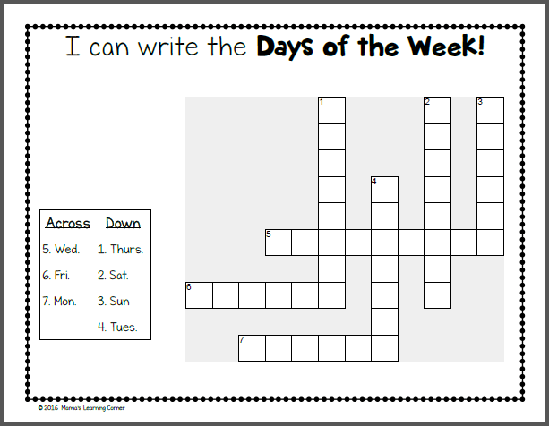 Days Of The Week Kindergarten Worksheets   Cmediadrivers