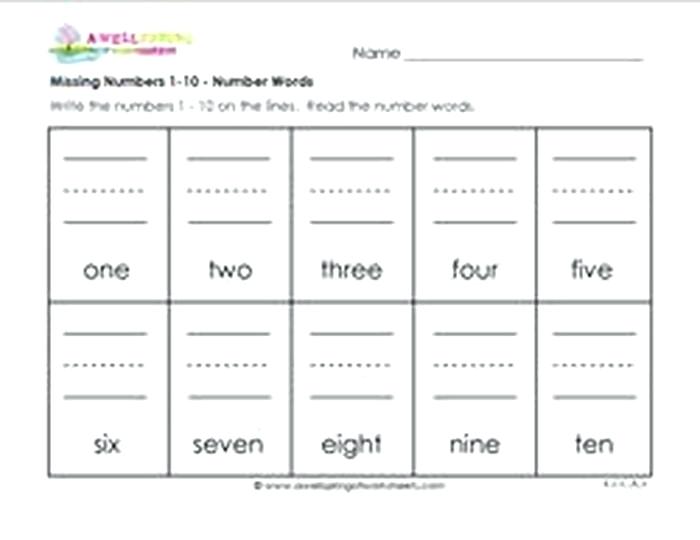 Writing Numbers In Words Worksheets Missing 1 Number Kindergarten