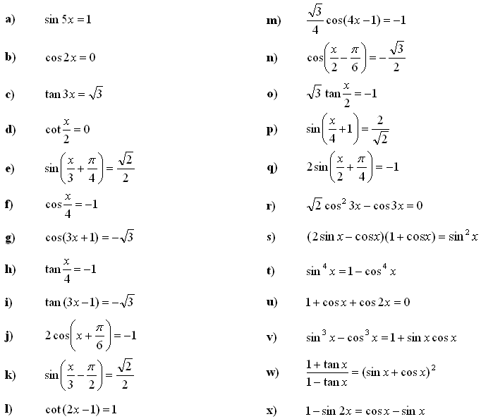 Math Exercises & Math Problems  Trigonometric Equations And
