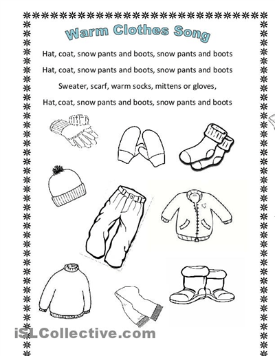 Winter Clothes Song (en Hommage To Arianey's Version) Worksheet