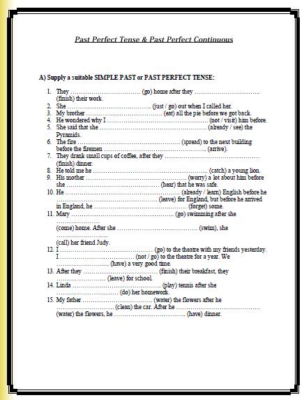 26 Free Past Perfect Continuous Worksheets