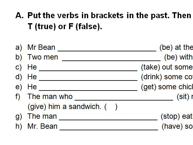 Video Worksheet  Mr Bean's Sandwich