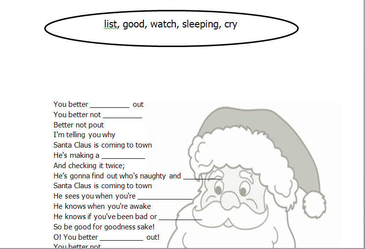Song Worksheet  Santa Claus Is Coming To Town