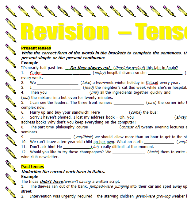 Tenses Revision Worksheet