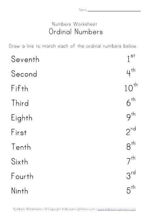 Ordinal Numbers Matching