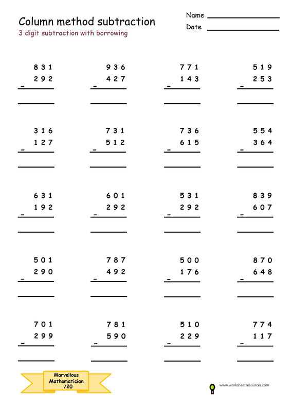 Teacher Ideas Free Printable Column Method Activity Subtraction