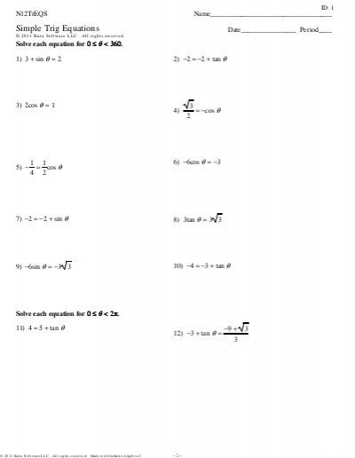 Trigonometric Equations Worksheets With Answers