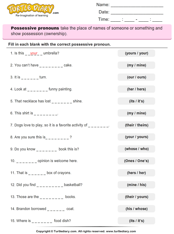 Pronouns Worksheets