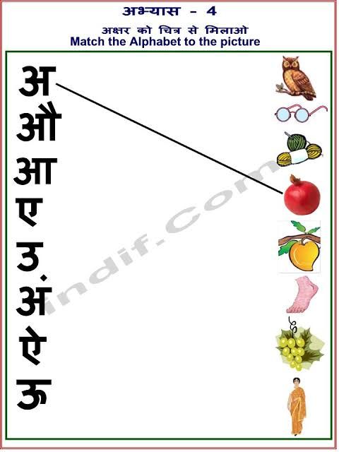 Kids Coloring Worksheet With Hindi Alphabet