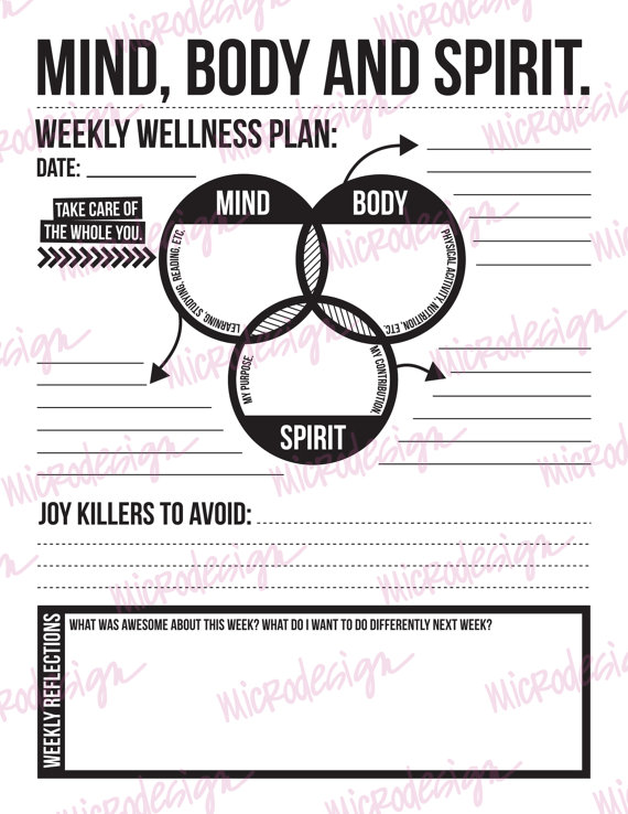 Mind Body Spirit  Weekly Wellness Plan