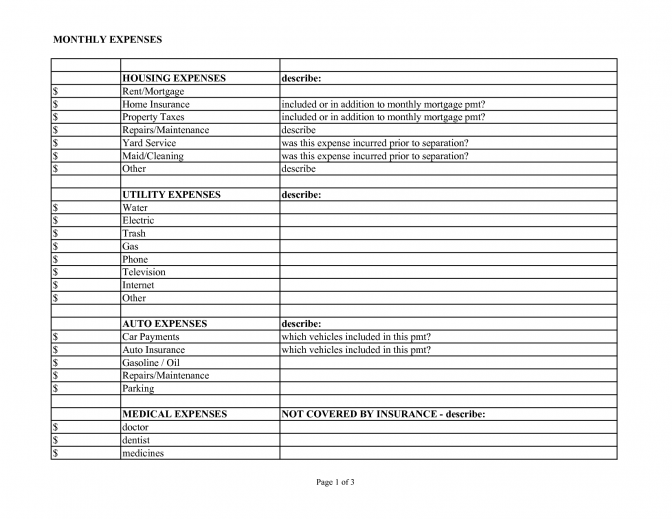 41 Monthly Living Expenses Template Retirement Expense Worksheet