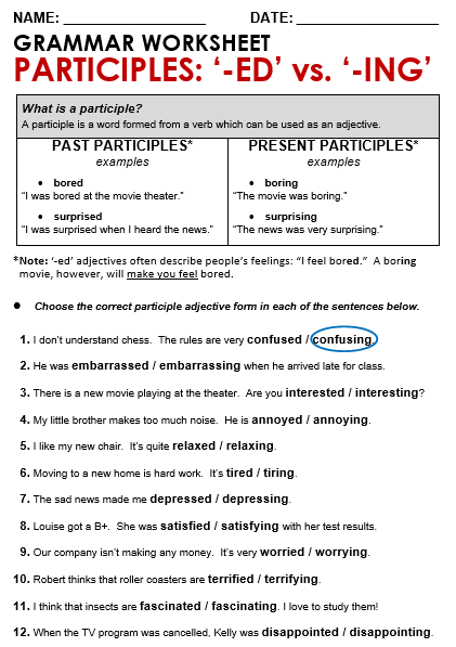 Participle Adjectives  '