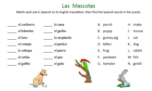 Free Spanish Animals Worksheets! More