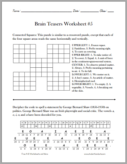 Brain Teasers Worksheet  5