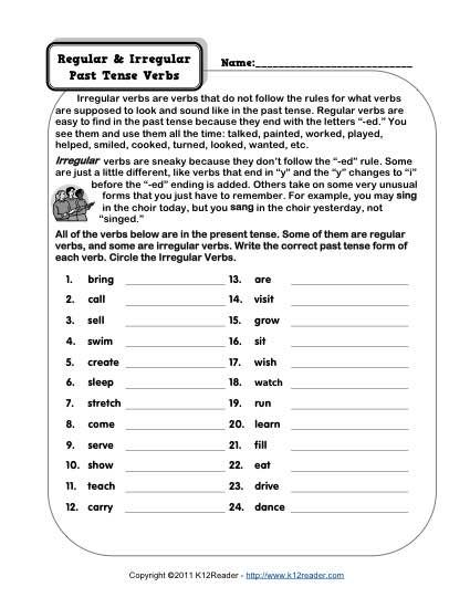 Regular And Irregular Verb Worksheets