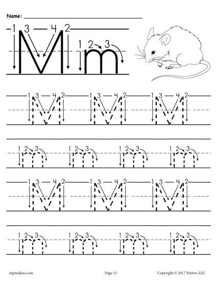 Free Printable Letter M Tracing Worksheet With Number And Arrow