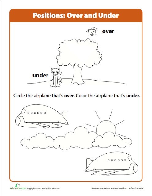 Preschool Over Under Airplane Worksheet | Free Worksheets Samples
