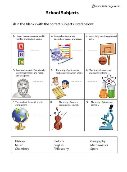 School Subjects Worksheets