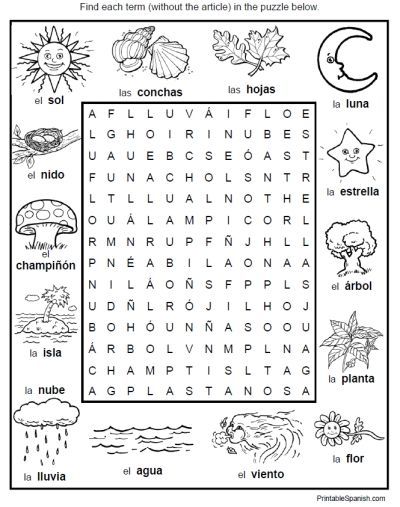 Spanish Word Search Puzzle Worksheet Environment Nature Vocabulary