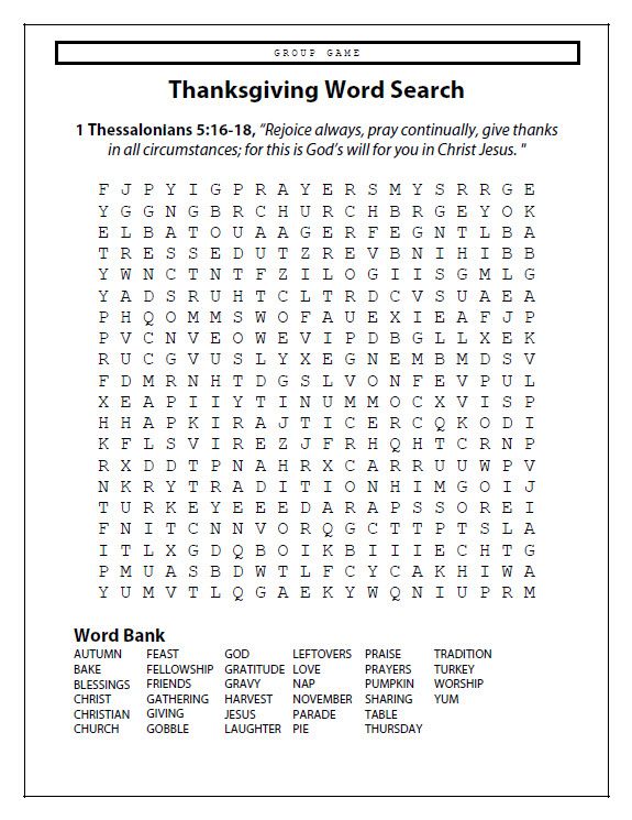 Free Thanksgiving Word Search Worksheets