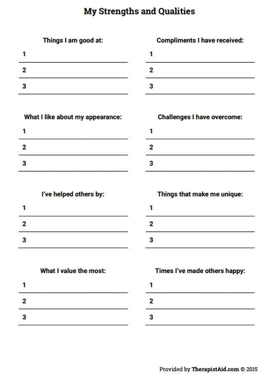 My Strengths And Qualities (worksheet