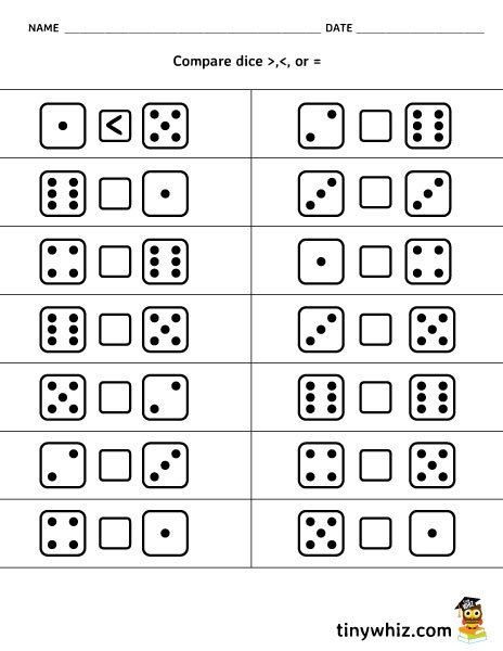 Free Printable Dice Math Worksheet Less Than More Than Equal To