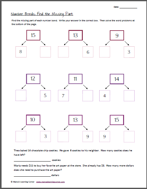 Number Bonds  Find The Missing Part