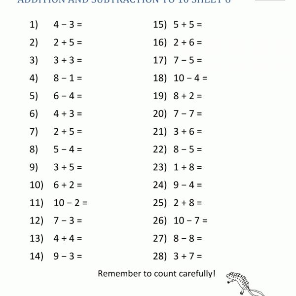 Addition And Subtraction Worksheets For Kindergarten Within Math