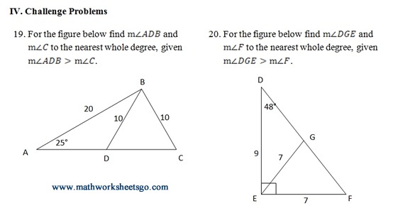 Ambiguous Case Of Law Of Sines Worksheet (pdf) With Answer Key
