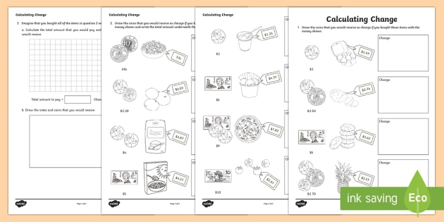 Calculating Change Worksheet   Worksheet