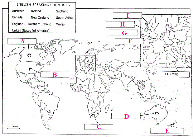 Worksheet English Speaking Countries