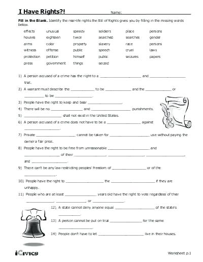 Bill Of Rights Worksheet Answers â Simpleaccents